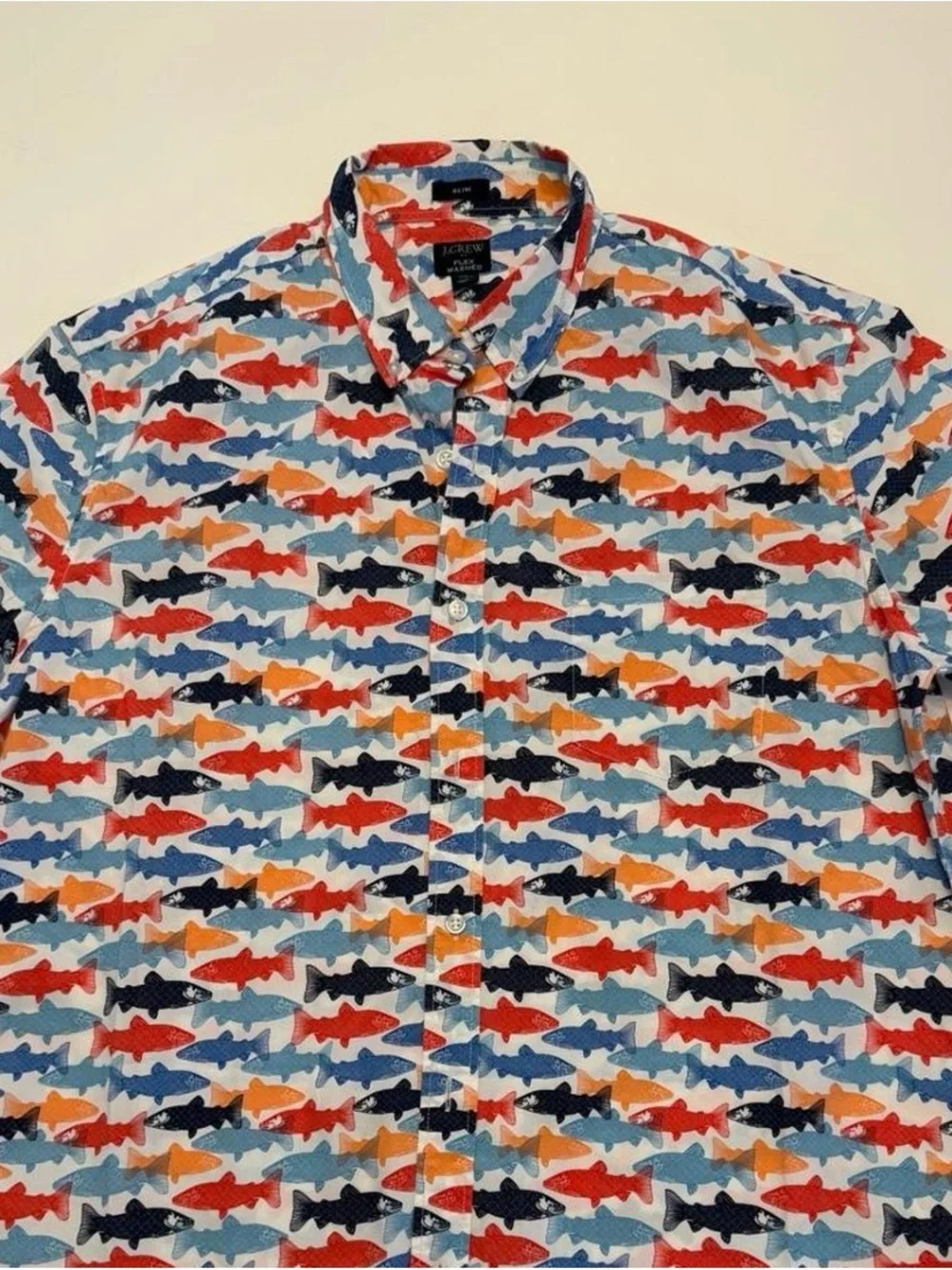 J. Crew Men's Cotton Fish-Print Button-Down Shirt in Blue, Red, Orange, Navy